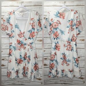Charming Charlie Floral Plunge Neckline Dress Size Medium